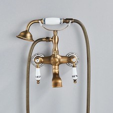Antique Brass Bathtub Shower Faucet Set Bathroom Dual Mounted Bath Tub Mixer Tap