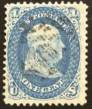 US Stamps- SC# 63 - Used  - 4 Margins - One Cent Franklin - SCV = $45.00