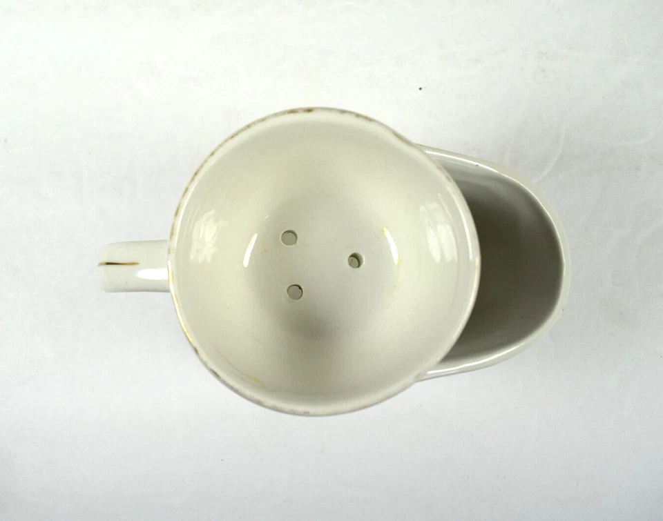 Antica tazza da barba Scuttle floreale pietra di ferro bordo oro 4" marcata "straniera" - Immagine 4 di 4