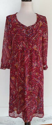 ESPRIT Womens Burgundy Paisley Floral Dress Size 10