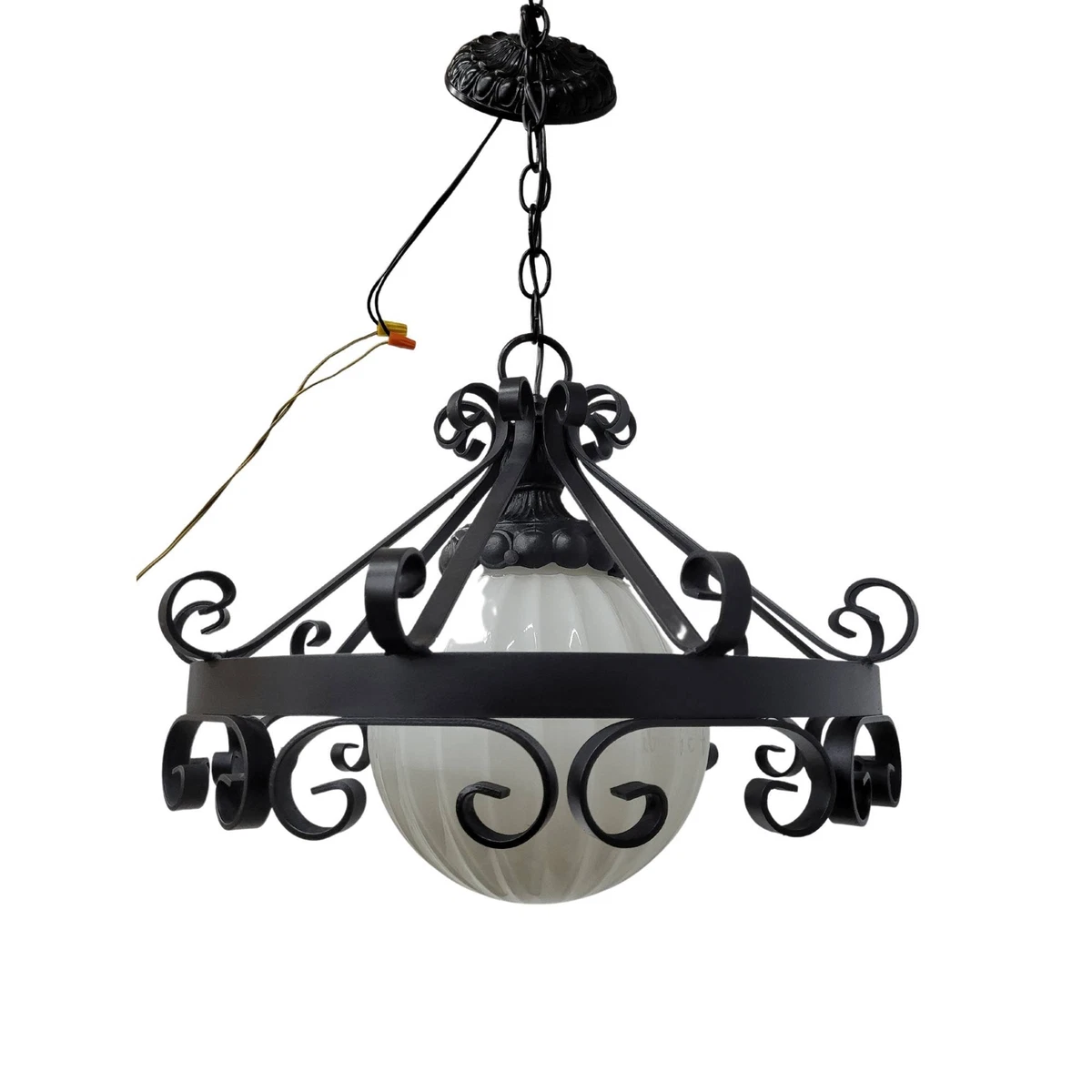 Mid Century Modern Wrought Iron Black Swag Hanging Ceiling Light