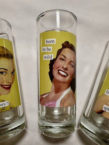 Anne Taintor Set of 4 Retro Witty Shot Glasses Women Humor 4” Tall - Picture 3 of 8