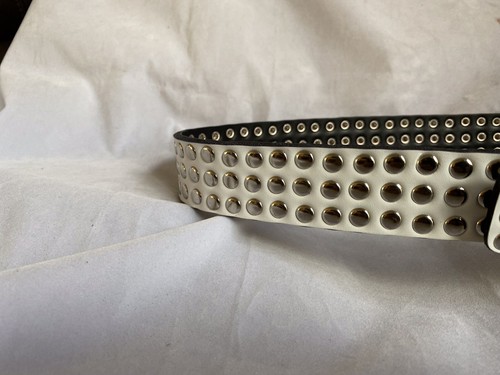 White Leather Tri Studded Belt - Picture 3 of 12
