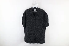 Vintage 90s Esprit Womens Large Geometric Rayon Looped Collar Button Shirt Black