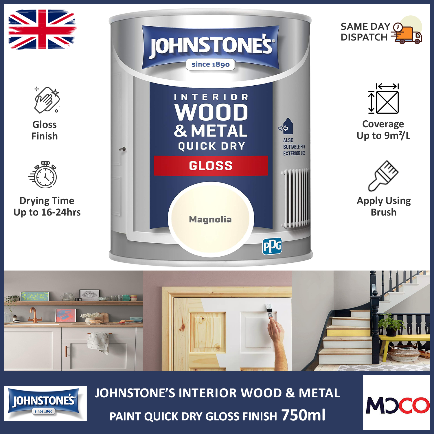 Johnstones Interior Exterior Wood Metal Paint Doors Quick Dry Gloss