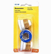 3-Pack BUSSMANN BP/TL-15 15 Amp Time-Delay Edison Base Plug Fuses IR 10kA 125Vac