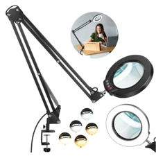 10X Large Magnifying Glass with Light and Stand, 2 X 16 Inch Adjustable Swivel