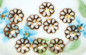 #1302 Vintage Filigree Bead Caps 9mm Antique gold Artsy Art Nouveau Beads NOS