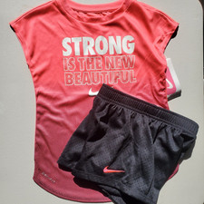 Nike Girls Size 6X Summer Mesh Shorts  Top Black Pink Brand NEW