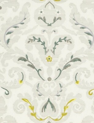 ZOFFANY GARDINENSTOFF Brocatello Stickerei 7,8 Meter SILBER/LEINEN BESTICKT