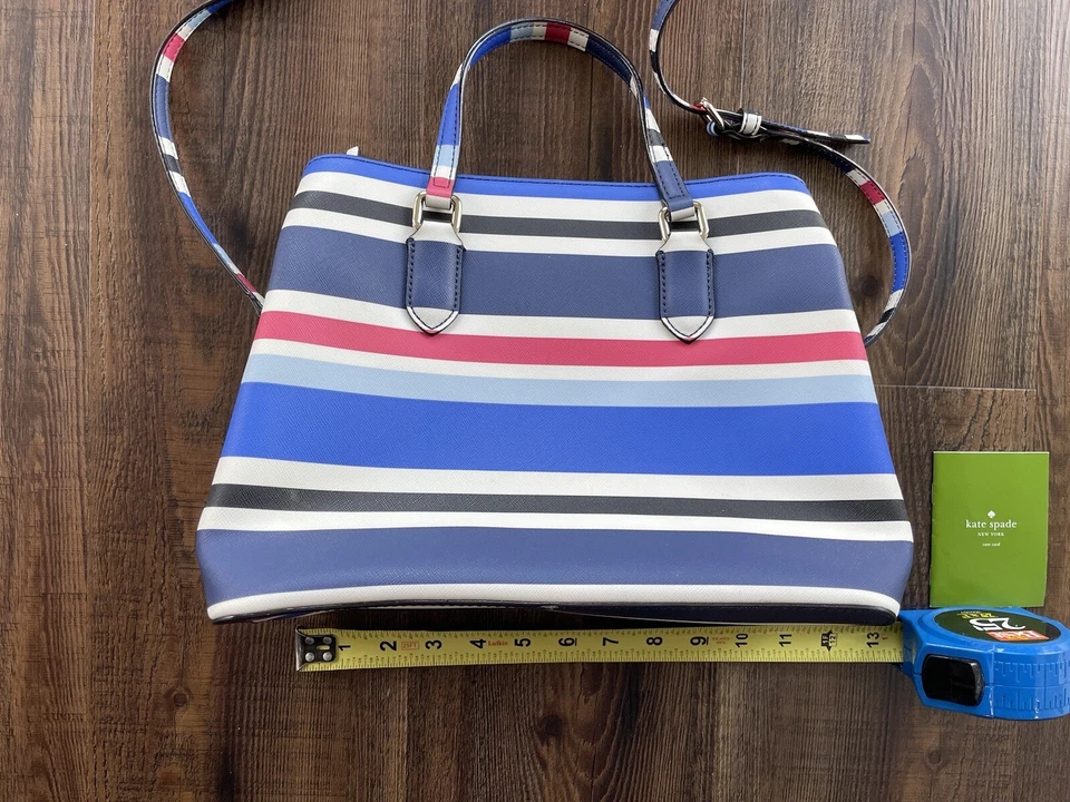 Kate Spade Purse Blue New York Evangelie Laurel Way Striped Satchel Crossbody - Image 2 of 4