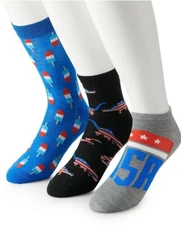 Men's 3 Pair American Pride Theme Socks  With Red Bandanna size  10-13  by HYP