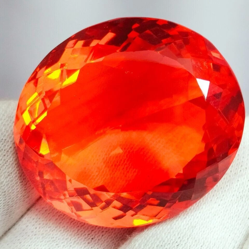 GIE 认证天然 130.50 克拉墨西哥火蛋白石红色橙色椭圆形切割宝石 — 第 4/4 张图片