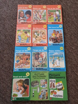 12 Vintage Ladybird Key Words Reading Scheme Books Set Job Lot matt boards good