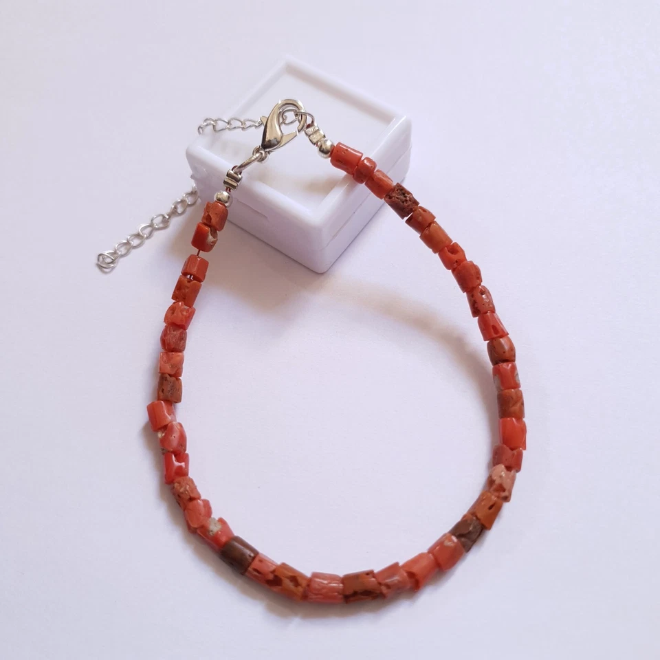 Pulsera con cuentas de tambor de coral rojo Italia natural pulsera de piedras preciosas de 7 a 9 pulgadas Foto 4 de 4