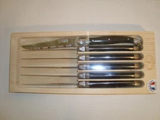 Set of 6 authentic French Jean Dubost Laguiole steak knives black color, new