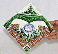 Vintage Decorative Colorful Designed Embossed Ceramic Tiles, Japan