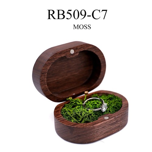 Caja de anillos de madera estuches de transporte exhibición de joyas boda compromiso soporte personalizado - Imagen 17 de 19