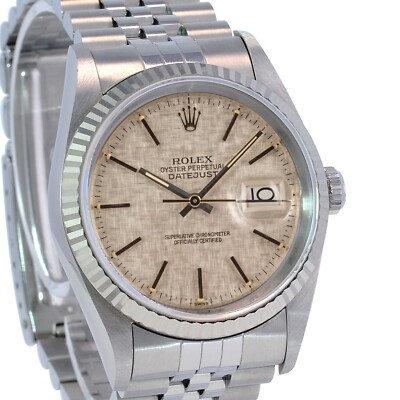 Rolex Datejust 16234 18KW & SS Silver Linen Dial Jubilee Watch w/ Box & Paper