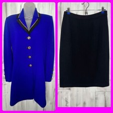 ST JOHN Collection Women's 10 Skirt 8 Jacket Suit Set Blue Black Santana Knit