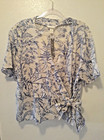 Nuevo Top H&M Azul y Crema Lino Envolvente Floral Talla XXL