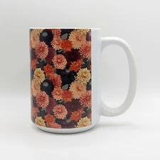 Garden of Dahlias Coffee Tea Mug Cup, 15 Oz Ceramic Jug, Gift for her by Mugzan