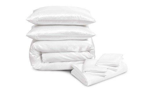 6 Pcs Satin Complete Bedding Set Silky Duvet Cover, Fitted sheet & Pillow Cases - Picture 203 of 205