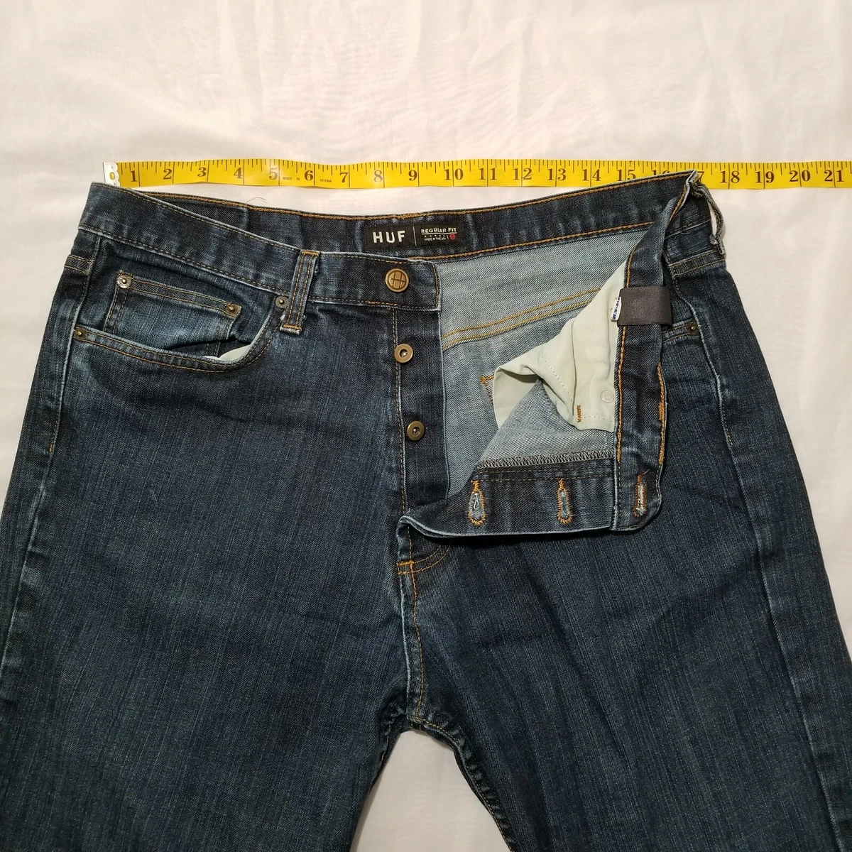 HUF Men s Size 36 X 30 Blue Regular Fit Button Fly Jeans Made In