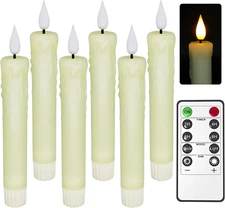Real Wax LED Flameless Taper Candles with Remote Timer, 6.4 Inch Ivory LED Ca...