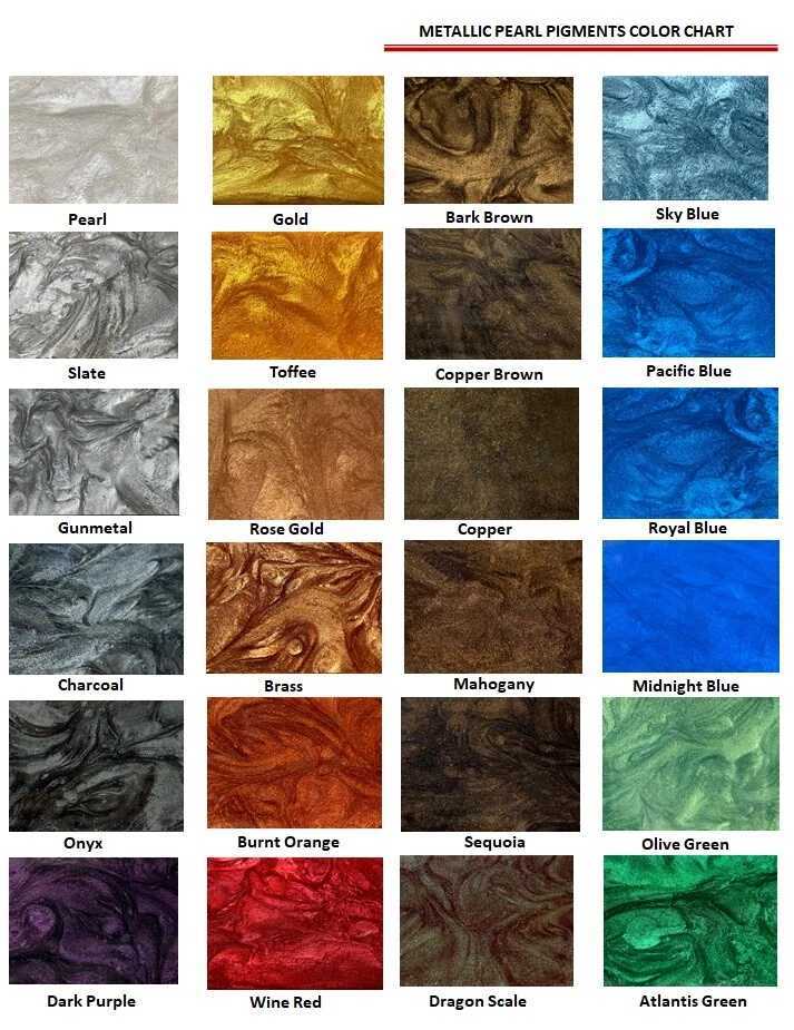 Metallic epoxy color chart