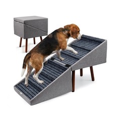 XXL 2-in-1 Ottoman Dog Stairs for Large Dogs 21.6" Gray Foldable 6-Step