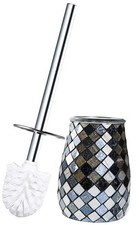 Modern Toilet Brush and Holder Set Mosaic Glass  Non-Rustic Black Gold Curve