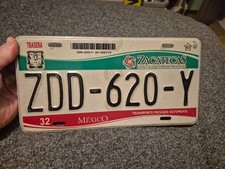 Expired Zacatecas Mexico License Plate ZDD-620-Y