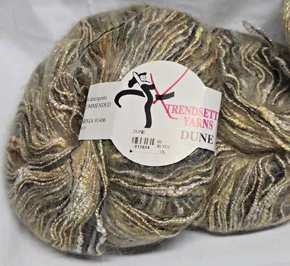 Raro Lote De Colección De 3 Madejas Hilos Trendsetter Dune Dorado Metálico Mohair Mezcla Foto 2 de 4