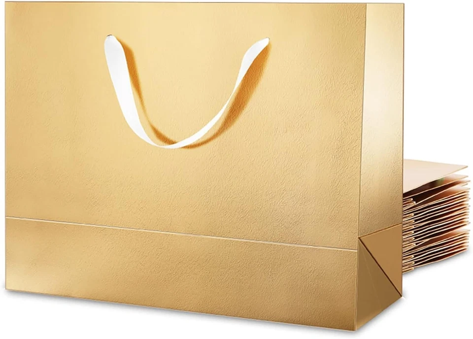 12 bolsas de regalo doradas de lujo extra grandes 16x6x12 pulgadas - perfectas para todas las ocasiones Foto 3 de 4