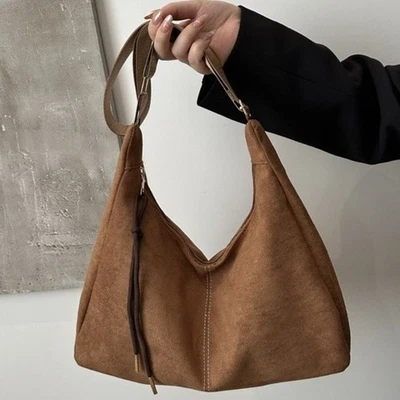 Large Capacity Crossbody Bag Suede Tote Bag Durable Shoulder Bag for Women - Image 1 of 4