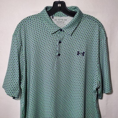 Under Armour Playoff Polo Shirt Mens XLT Green Geometric Golf Top Performance