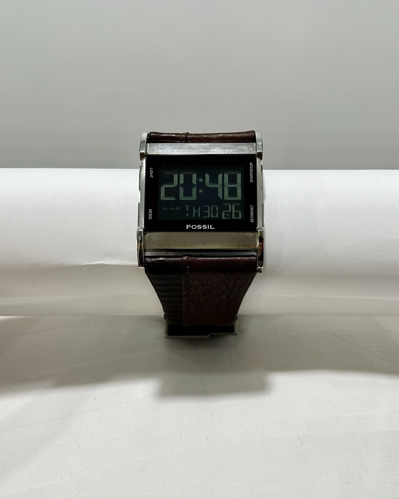 FOSSIL JR-9641 Brown Leather Digital Men Vintage Watch W42 *WORKING