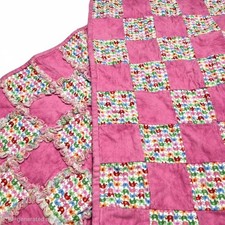 Baby Quilt Handmade Hot Pink With Itty Bitty Elephants 34X30 In. Vibrant Colors