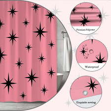 Black Star Pattern Pink Shower Curtain - Cute Bathroom Decor