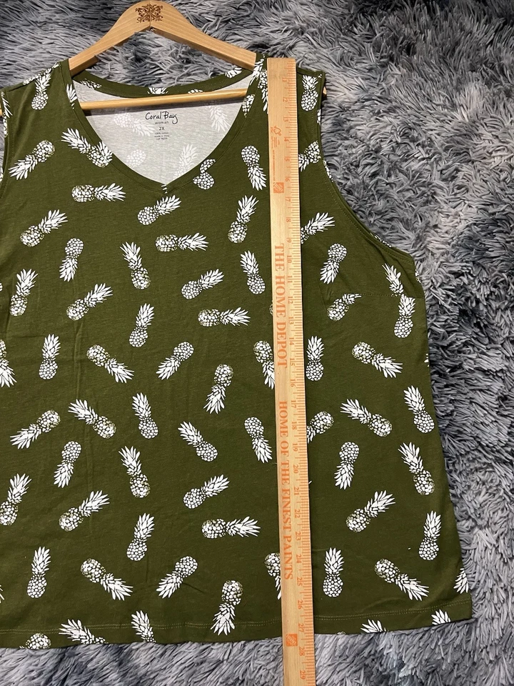 Camiseta sin mangas Coral Bay talla 2XL verano estampado tropical para mujer verde piña Foto 4 de 4