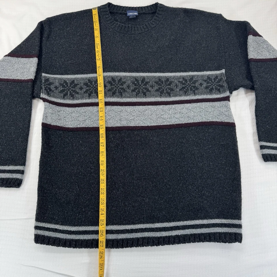 Pullover vintage tejido Cherokee para hombre XL gris negro copo de nieve nórdico cuello redondo Y2K Foto 3 de 4