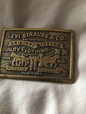 Vintage 1970s Levi Strauss  Co. Original Riveted Brass Belt Buckle Made USA