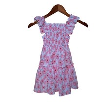 Shein Girls 4 Pink Floral Smocked Tiered Ruffle Sleeve Dress Size Summer