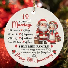Happy 19th Anniversary Ornament Cute Santa Claus 19 Year Marriage Christmas Gift
