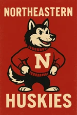 Mascot Logo Poster 12x8in Metal Sign NCAA Decor north eastern Huskies M