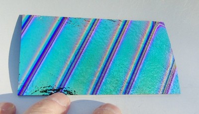 CBS Dichroic Glass coe 90 AAE glass Tropical Rays on thin Black 2x4