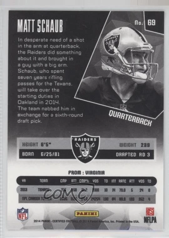 2014 Certified Gold Mirror /25 Matt Schaub #69 - Image 2 of 2
