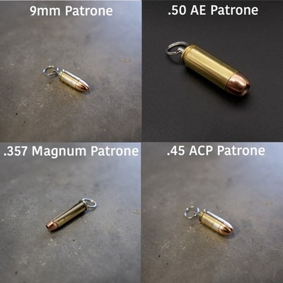 Schlüsselanhänger Patronen verschiedene Kaliber, Auswahl, Orginal Patronen /9mm