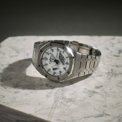 CASIOAK SILVER / WHITE DIAL G-SHOCK MOD GA2100 GA-2100 MEN'S WATCH